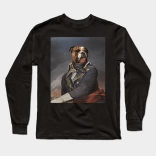 Oil Painting Soldier Dog Portrait Long Sleeve T-Shirt